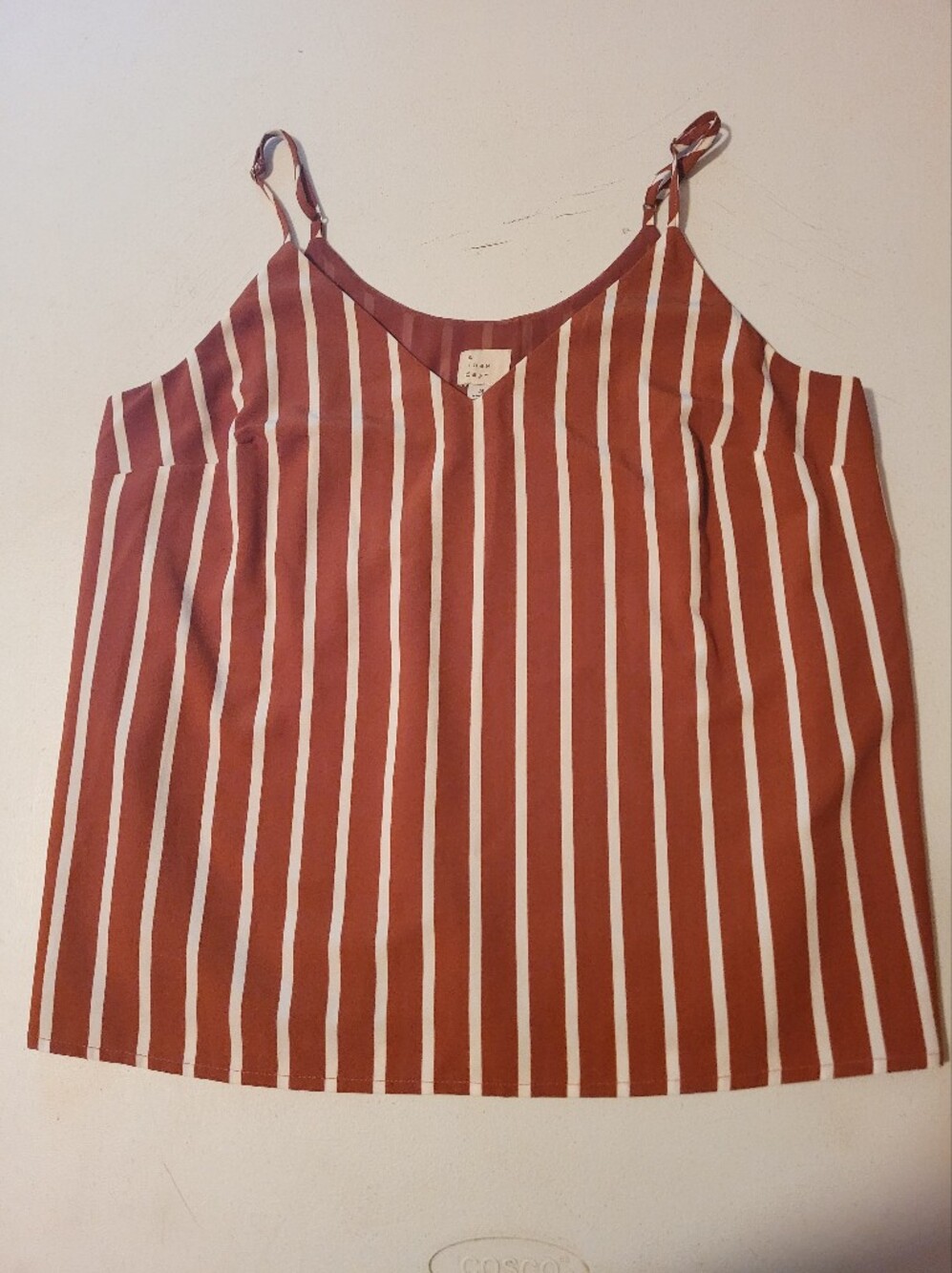 A New Day Womens Tank Top M Orange White Striped V Neck Business Casual Blouse